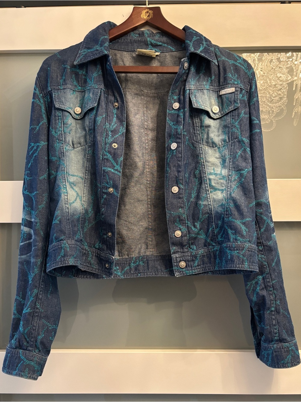 Vintage Versace Jeans Couture Made in Italy Denim Jacket M Metallic Vine Print